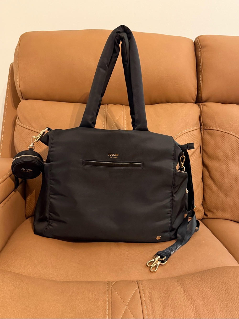 Ju-Ju-Be Black Nylon Convertible Tote with Gold Hardware